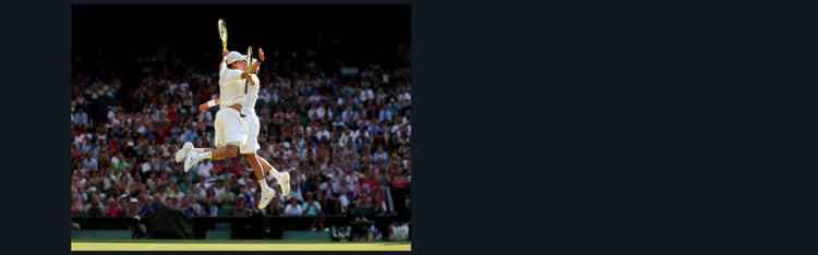 Image of two tennis players jumping and celebrating during a tennis match while wearing K-Swiss tennis shoes