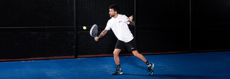 Sanyo Gutierrez playing padel in K-Swiss padel shoes