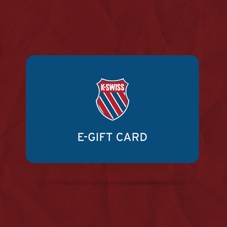 K-Swiss e-gift card with logo on a red background