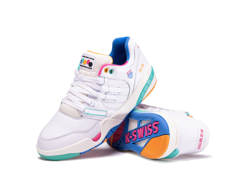 07911-191-M | ROWING BLAZERS X K-SWISS SI-18 PREMIER | WHITE/FRENCH BLUE/FANDANGO PINK