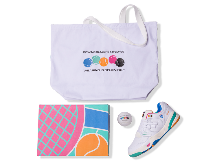 07911-191-M | ROWING BLAZERS X K-SWISS SI-18 PREMIER | WHITE/FRENCH BLUE/FANDANGO PINK