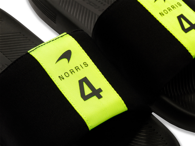 08951-071-M | SLIDE SANDAL LN X MCLAREN F1 TEAM | BLACK/SAFETY YELLOW