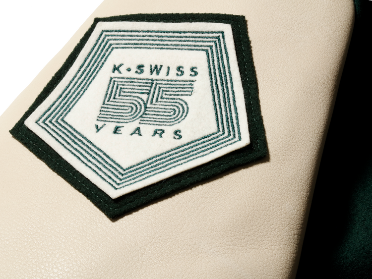 175773-350 | K SWISS X GOLDENBEAR VARSITY JACKET | EMERALD/CREAM