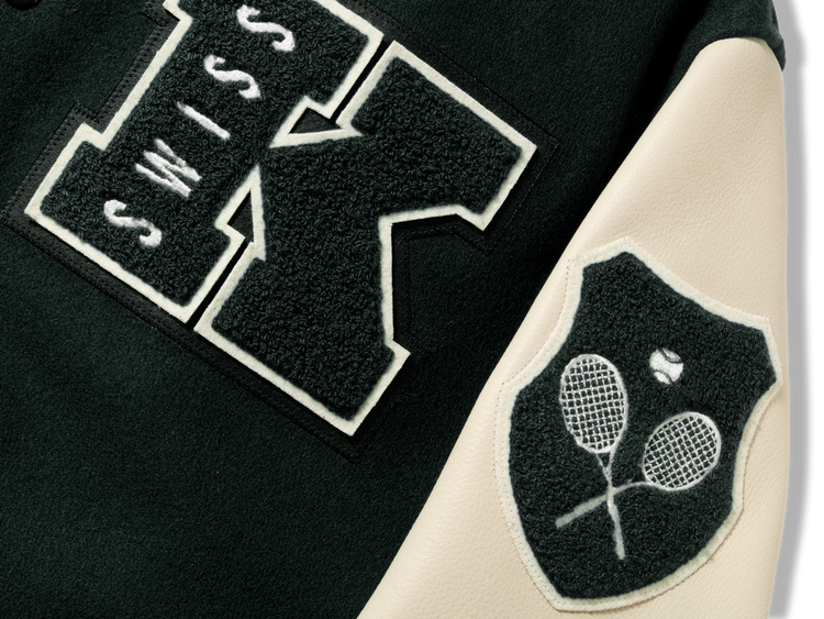 175773-350 | K SWISS X GOLDENBEAR VARSITY JACKET | EMERALD/CREAM
