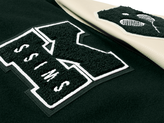 175773-350 | K SWISS X GOLDENBEAR VARSITY JACKET | EMERALD/CREAM