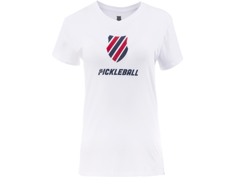 194432-114 | WOMENS PICKLEBALL T-SHIRT | WHITE/BLUE/RED