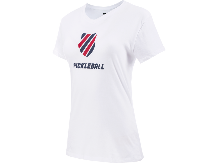 194432-114 | WOMENS PICKLEBALL T-SHIRT | WHITE/BLUE/RED