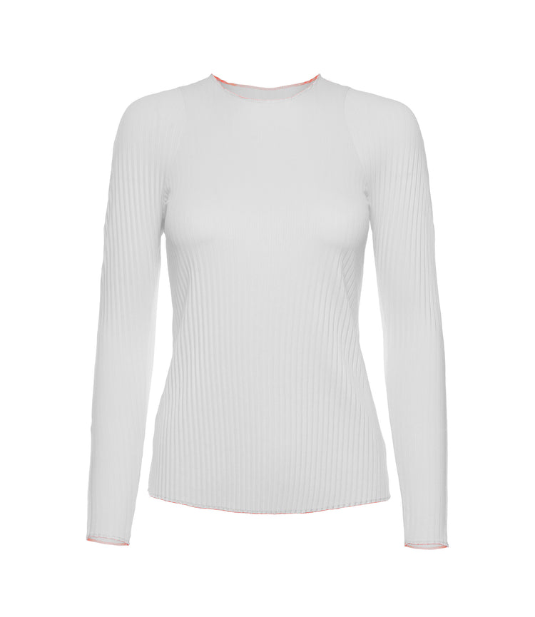 196052-100 | PLEATED L/S CREW | WHITE