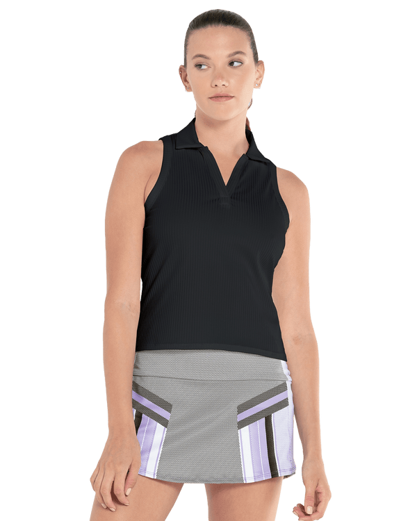197231 - 008 | SLEEVELESS RIB POLO | BLACK - K - Swiss US - APPAREL