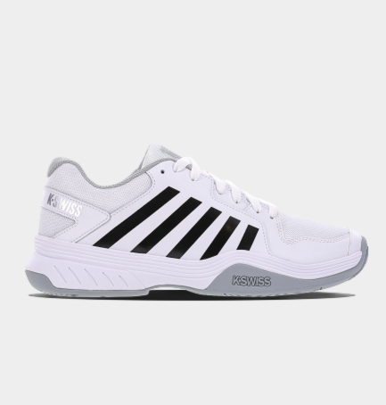 K-Swiss Court Express Pickleball shoe in white and black on a grey background
